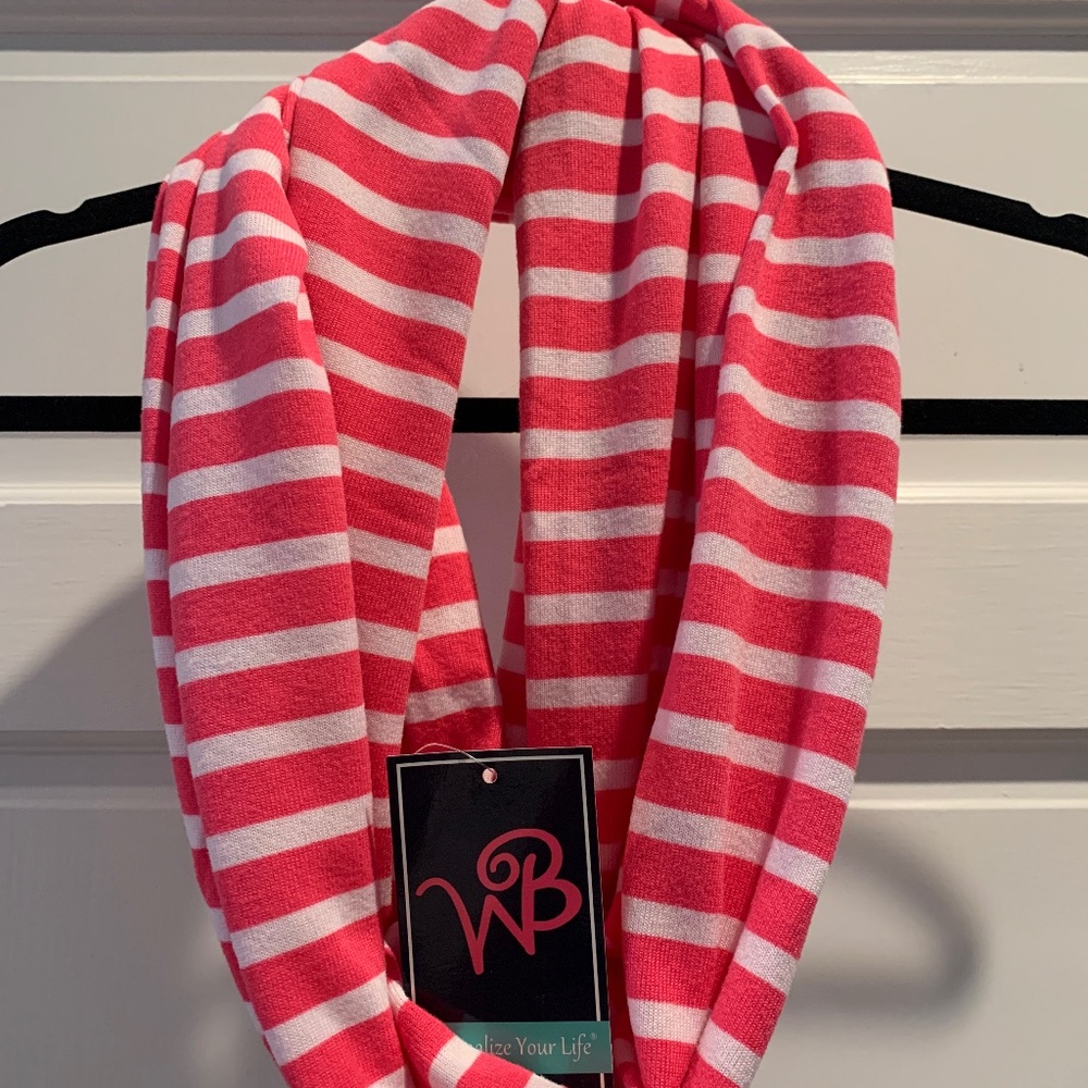 Hot pink and white stripe infinity scarf